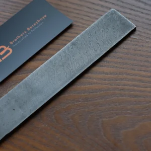Hand-forged carbon Damascus steel bar – 500×31×3.1 mm, 395 g – U8A, ShKh-15, 5KhNMA, 45 steel – Brothers Berezhnye