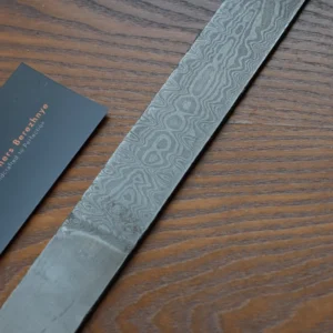 Hand-forged carbon Damascus steel bar – 500×31×3.1 mm, 395 g – U8A, ShKh-15, 5KhNMA, 45 steel – Brothers Berezhnye