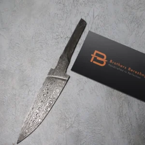 Hand-forged Damascus steel blade made from U8A, ShKh-15, 5KhNMA, and 45 steel – 85 mm length, etched finish