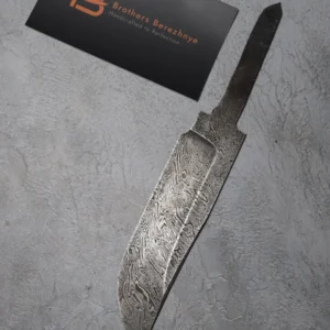 Hand-forged Damascus steel blade made from U8A, ShKh-15, 5KhNMA, and 45 steel – 85 mm length, etched finish