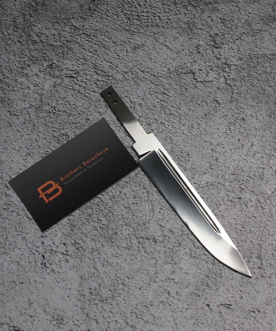 Blade blank made of Böhler K110 steel with fuller – 185 mm, 60–62 HRC – Brothers Berezhnye Blade blank made of Böhler K110 steel with fuller – 185 mm, 60–62 HRC – Brothers Berezhnye