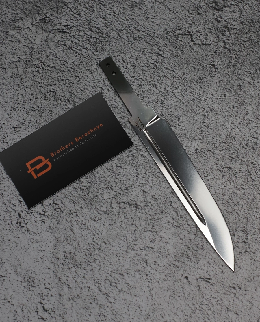Blade blank made of Böhler K110 steel with fuller – 185 mm, 60–62 HRC – Brothers Berezhnye Blade blank made of Böhler K110 steel with fuller – 185 mm, 60–62 HRC – Brothers Berezhnye