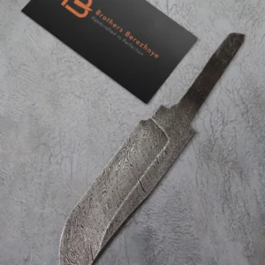 Hand-forged Damascus steel blade made from U8A, ShKh-15, 5KhNMA, and 45 steel – 85 mm length, etched finish