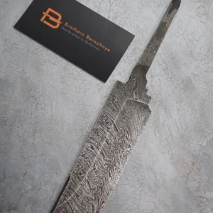 Hand-forged Damascus steel blade made from U8A, ShKh-15, 5KhNMA, and 45 steel – 85 mm length, etched finish