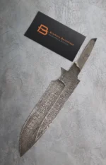 Hand-forged Damascus steel blade made from U8A, ShKh-15, 5KhNMA, and 45 steel – 85 mm length, etched finish