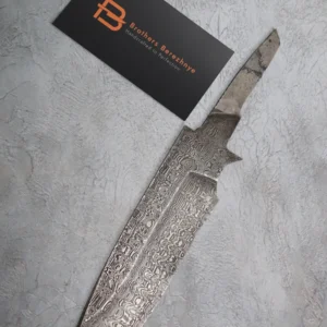 Hand-forged Damascus steel blade made from U8A, ShKh-15, 5KhNMA, and 45 steel – 85 mm length, etched finish
