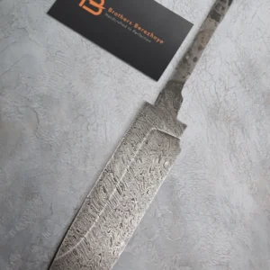 Hand-forged Damascus steel blade made from U8A, ShKh-15, 5KhNMA, and 45 steel – 85 mm length, etched finish