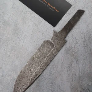 Hand-forged Damascus steel blade made from U8A, ShKh-15, 5KhNMA, and 45 steel – 85 mm length, etched finish