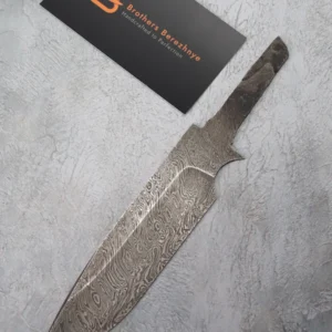 Hand-forged Damascus steel blade made from U8A, ShKh-15, 5KhNMA, and 45 steel – 85 mm length, etched finish