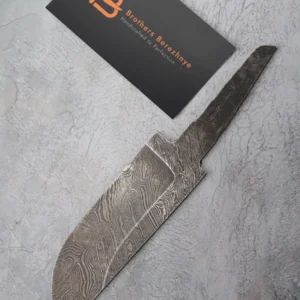 Hand-forged Damascus steel blade made from U8A, ShKh-15, 5KhNMA, and 45 steel – 85 mm length, etched finish