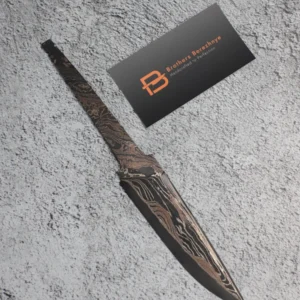 Hand-forged San Mai blade with 9ХФ core and etched layered cladding. Exceptional hardness, unique pattern, perfect for custom knives.