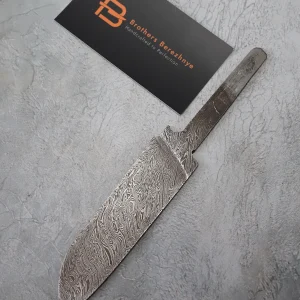 Hand-forged Damascus steel blade made from U8A, ShKh-15, 5KhNMA, and 45 steel – 85 mm length, etched finish