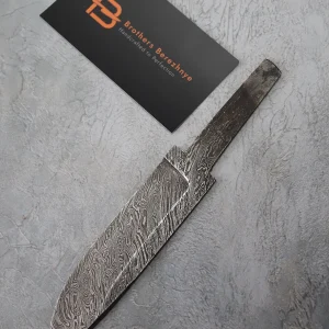 Hand-forged Damascus steel blade made from U8A, ShKh-15, 5KhNMA, and 45 steel – 85 mm length, etched finish