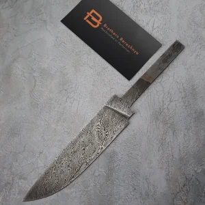 Hand-forged Damascus steel blade made from U8A, ShKh-15, 5KhNMA, and 45 steel – 85 mm length, etched finish